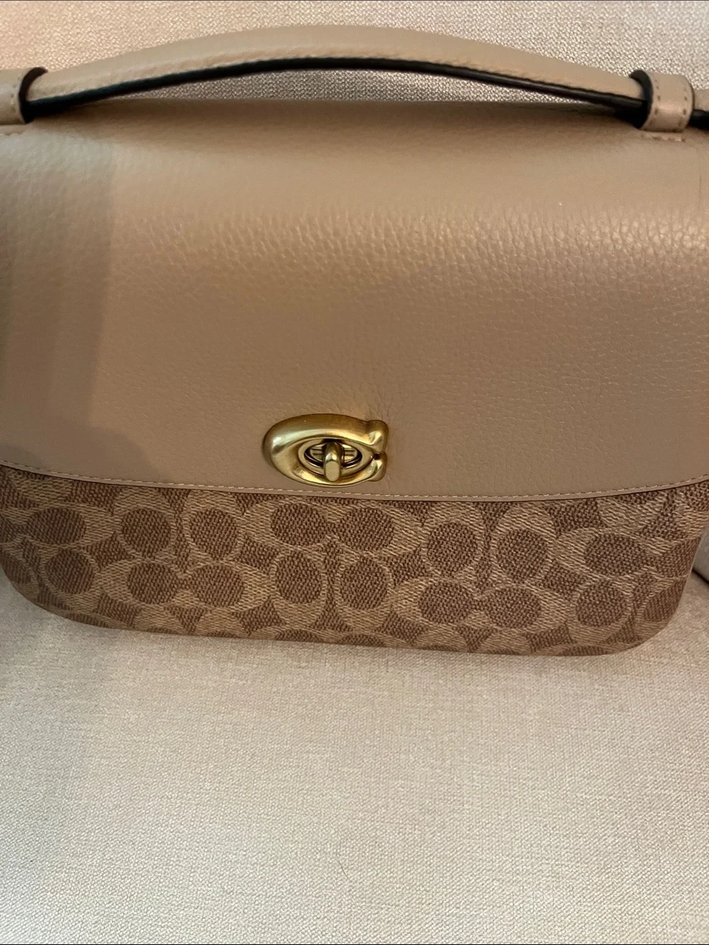 Coach Taupe Signature Canvas Satchel with Leather Flap